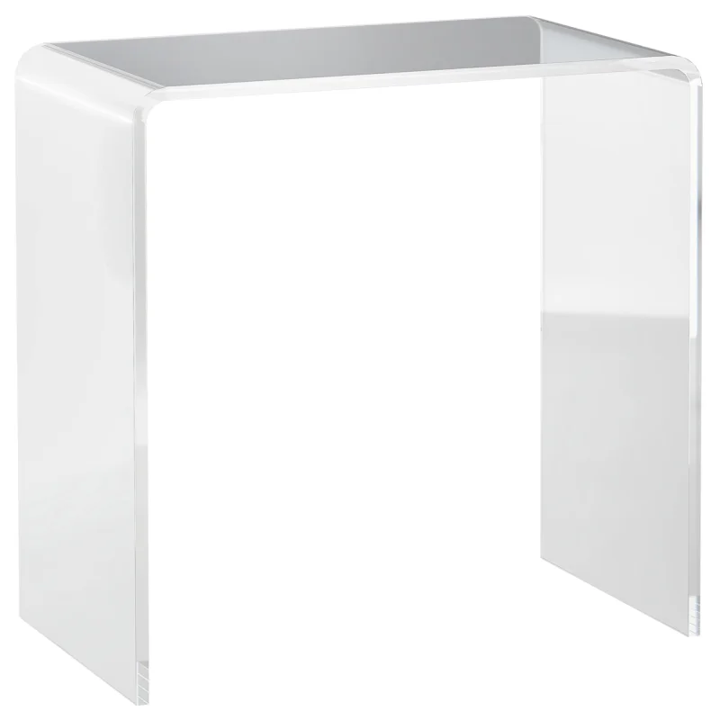 Modern Acrylic End Table, Waterfall Side Table with Rounded Edges and Storage for Small Spaces, 21" x 12" x 21", Clear
