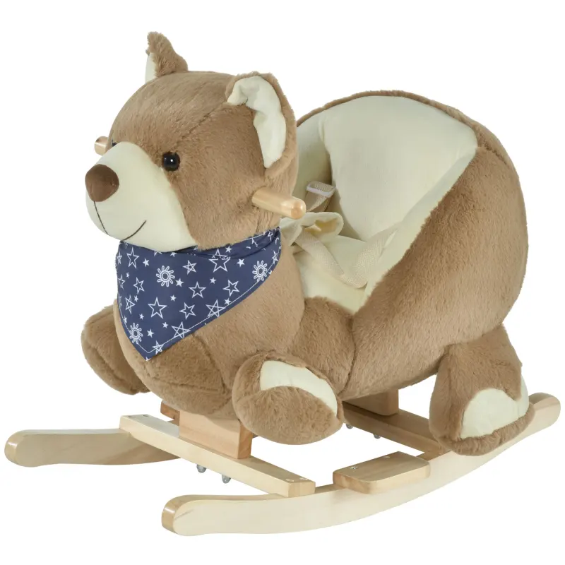 Baby Rocking Horse with Lullaby, Ride On Horse, Bear Themed Plush Animal Rocker with Pedals for Ages 18-36 Months, Easy to Assemble