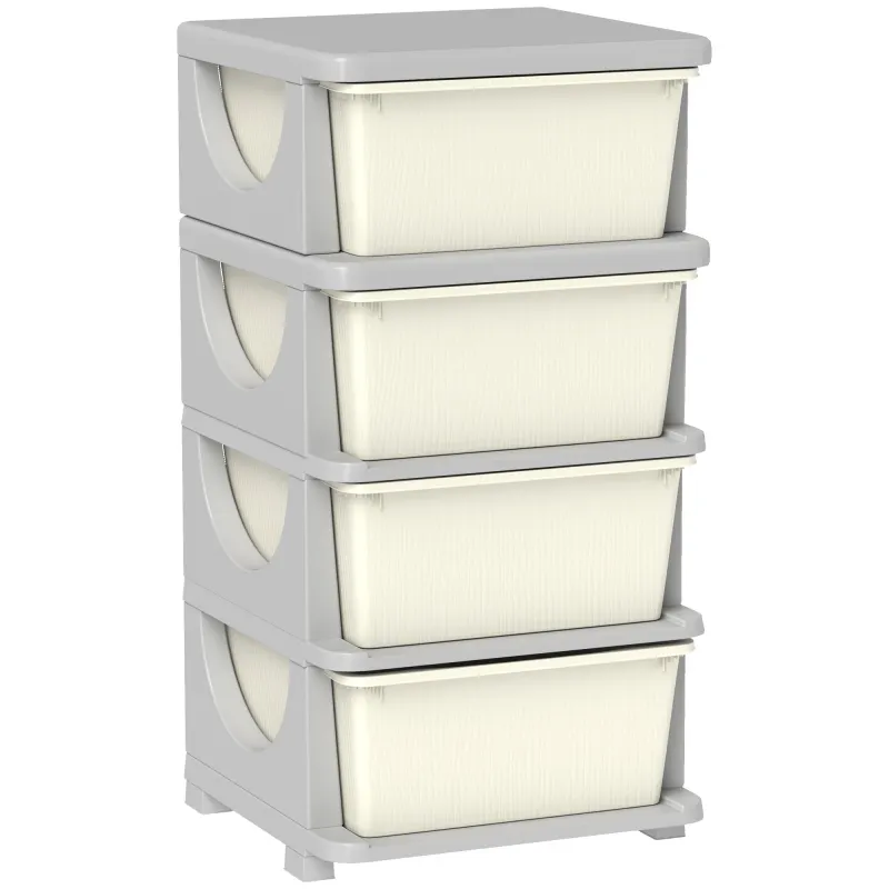30" 4 Tier Kids Storage Unit Dresser Tower w/ 4 Drawers, Cream White