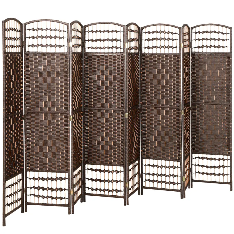 8 Panel Folding Room Divider Portable Privacy Screen Wave Fiber Room Partition for Home Office Brown
