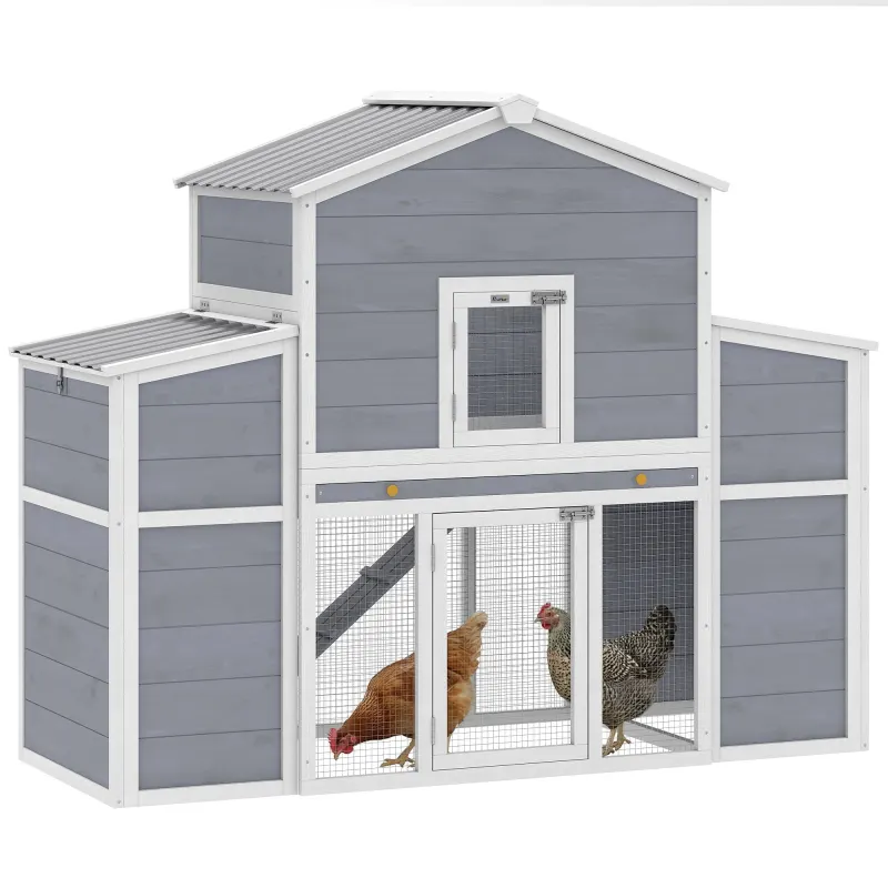 66.5" Large Chicken Coop, Wooden Chicken House with 2 Nesting Boxes, Sliding Tray & Ramp, for Backyard Farm