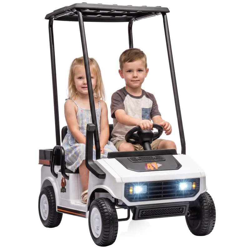 24V Kids Golf Cart 2WD 2-Seater with Remote, Soft Start, Rear Suspension, Sunshade, Storage, Gift for 3+ Years, White
