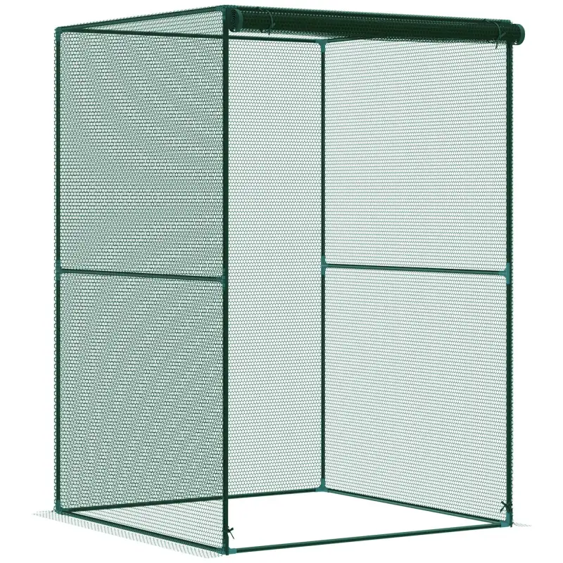 Walk-in Crop Cage, Plant Protectors from Animals with Roll Up Zippered Door, 3.9' x 3.9' x 5.9', Dark Green