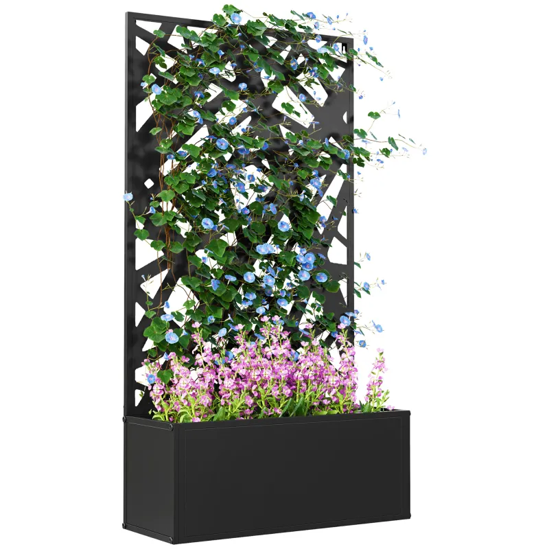 Metal Planter Box Raised Garden Bed with Decorative Privacy Screen, Wall-mounted or Freestanding, 24" x 9.1" x 44.5"