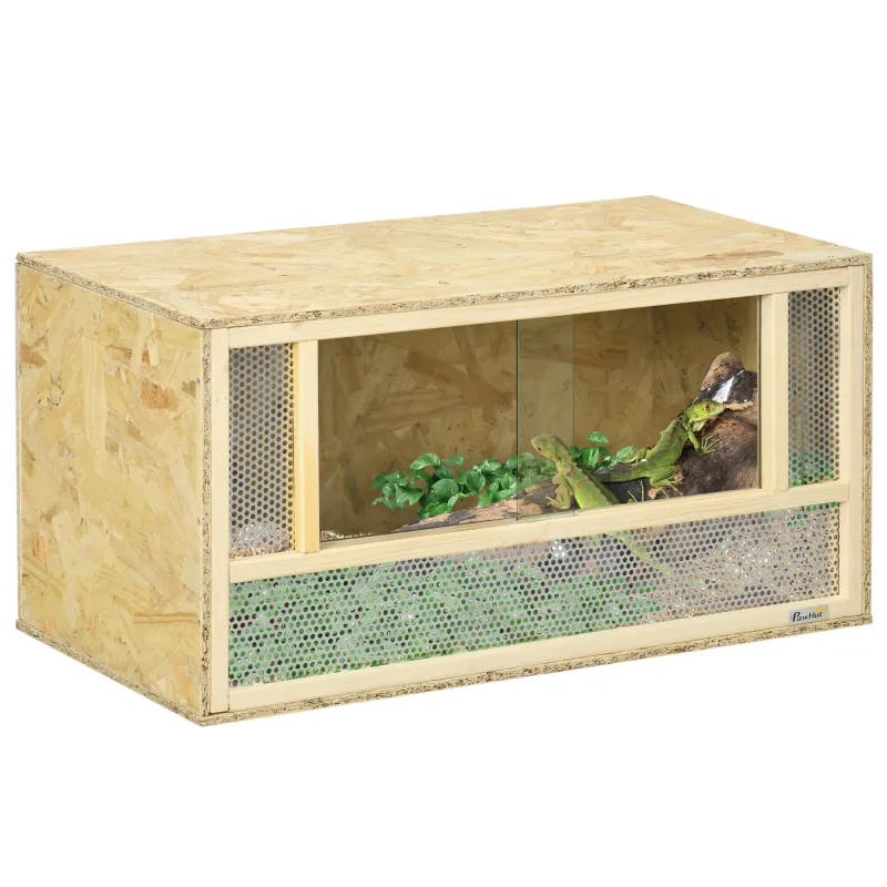 Wooden Reptile Terrarium with Sliding Door for Chameleon, Lizard, Snake, Frog, Turtle, 31.5" x 15.7" x 15.7"