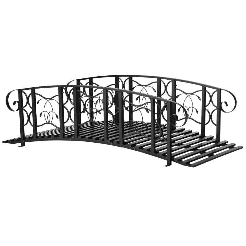 6' Metal Arch Backyard Garden Bridge with 660 lbs. Weight Capacity, Safety Siderails, Vine Motifs, Easy Assembly, Black