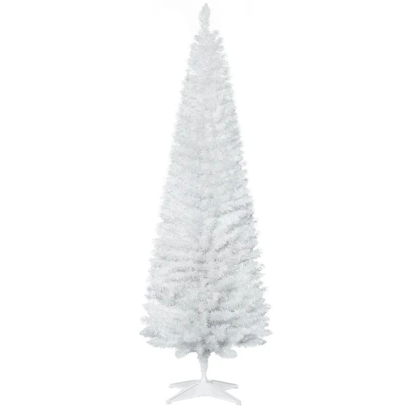 6ft Unlit Pencil Artificial Christmas Tree with Realistic Branches and 390 Tips, Plastic Base, White