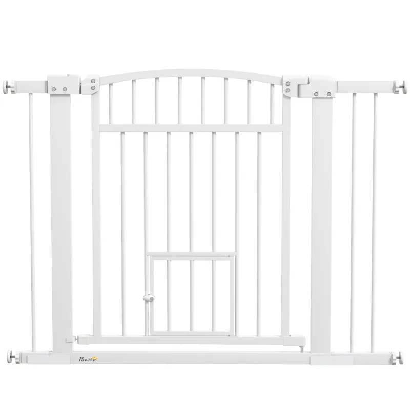 30"-41" Extra Wide Walk Through Dog Gate w/ Cat Door, 3-Inch & 5.5-Inch Extension Kits, 30" High