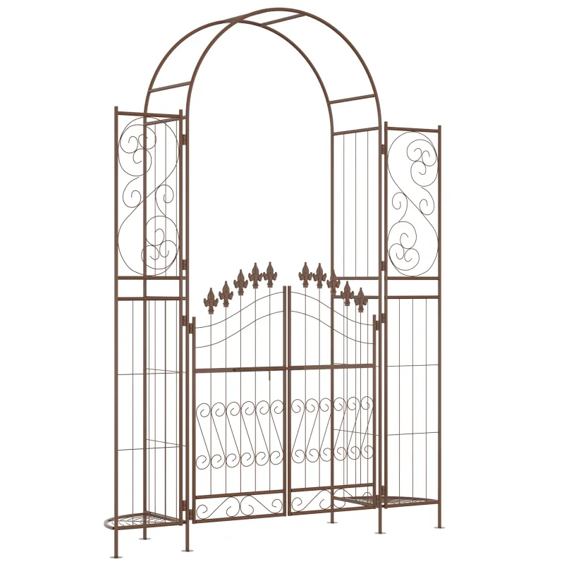 Metal Garden Arbor, Garden Arch with Gate, Planter Shelves for Climbing Vines, Ceremony, Weddings, Party, Garden