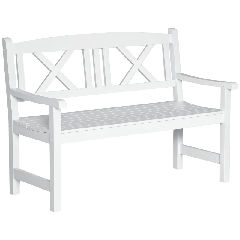 2-Seater Wooden Garden Bench, 4FT Outdoor Patio Loveseat with Unique X-Shape Back for Yard, Lawn, Porch, White