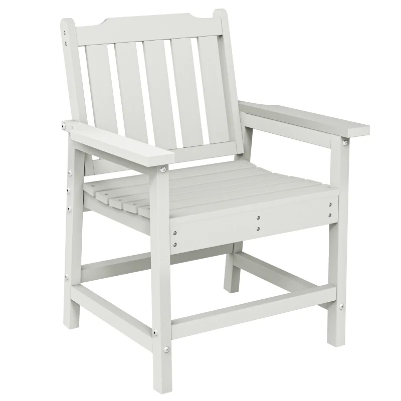 All-Weather Patio Chair, HDPE Patio Dining Chair, Heavy Duty Wood-Like Outdoor Furniture for Garden, Backyard, Deck, Porch, Lawn, White