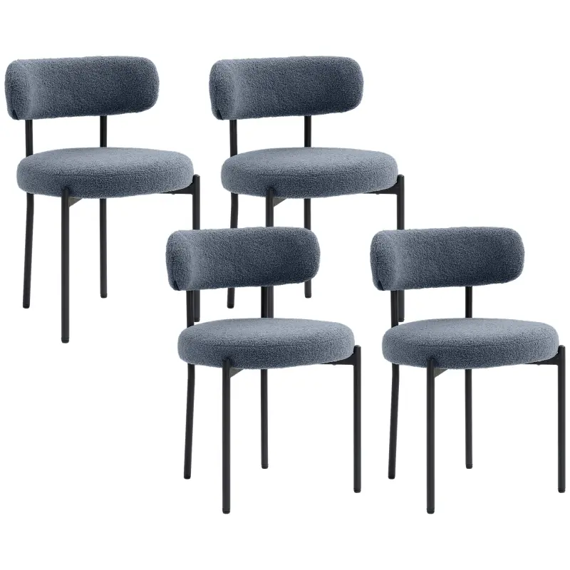 Round Modern Upholstered Kitchen Chairs, Boucle Dining Chairs Set of 4 with Curved Backrest and Thick Cushion, Gray