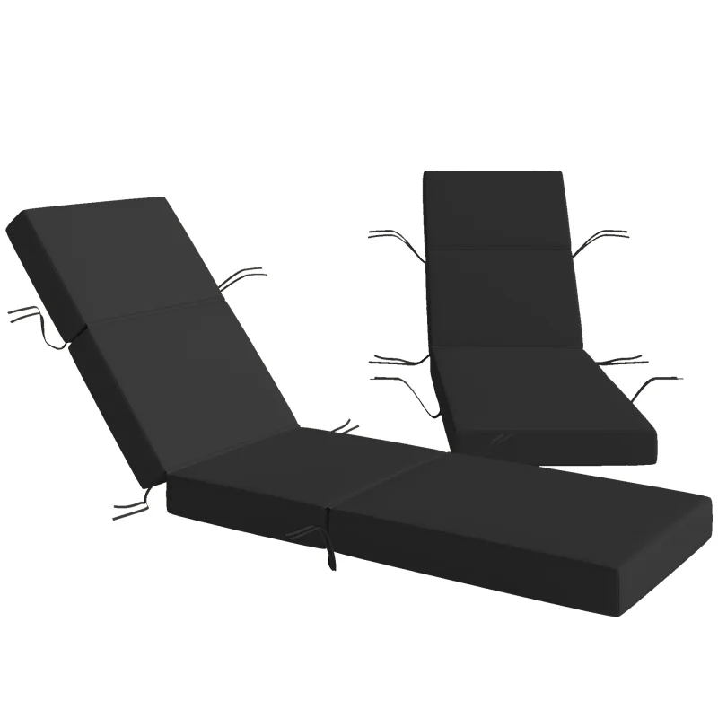 Set of 2 Chaise Lounge Cushion, 4" Thick Outdoor Lounge Chair Cushions with Ties for Patio, 21" x 72", Gray