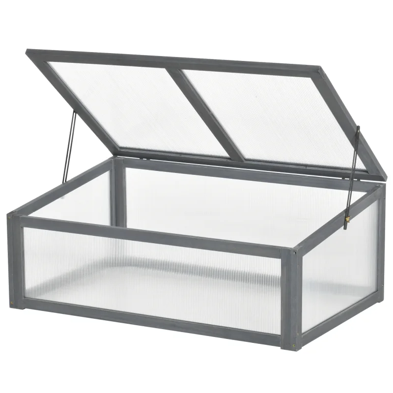 Wooden Cold Frame Greenhouse, Mini Greenhouse with Polycarbonate Board and Solid Wood Frame, 39" x 26" x 16", Gray