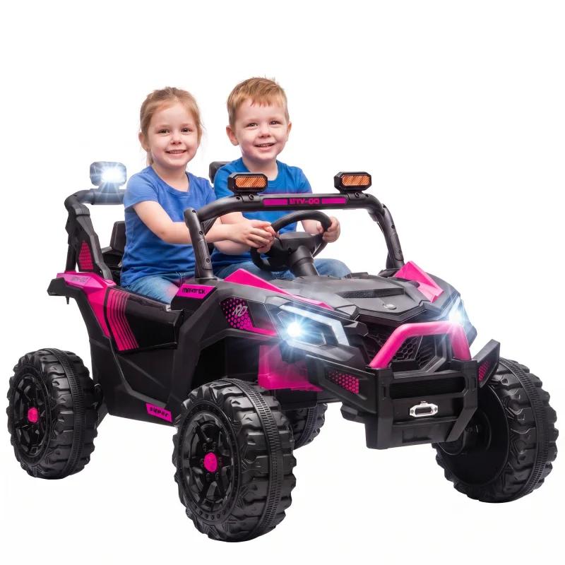 24V 2 Seater Ride On Truck Car for Big Kids with Remote Control, Dual Motors, 4-Wheel Suspension for Ages 3-8, Pink
