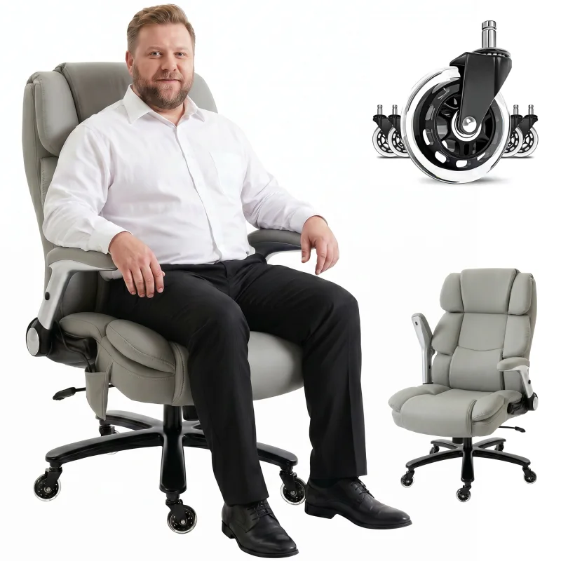 Ergonomic Office Chair with Inflatable Adjustable Lumbar Support, 400 Lbs Heavy Duty High Back Desk Chair, Light Gray