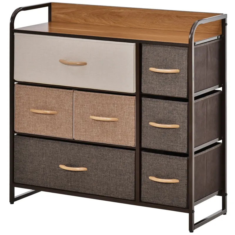 3-Tier Storage Organizer for Bedroom Entryway, 7-Drawer Dresser with Steel Frame for Bedroom, Maple Wood