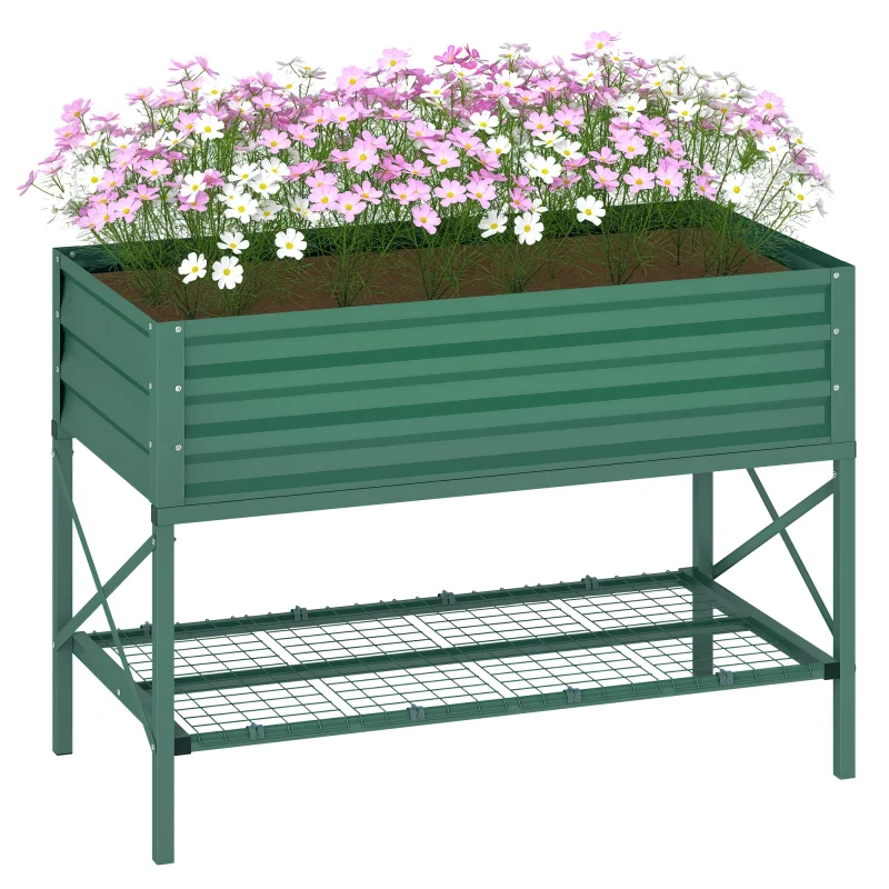 Galvanized Raised Garden Bed, Metal Planter Box with Legs, Storage Shelf and Bed Liner, Green