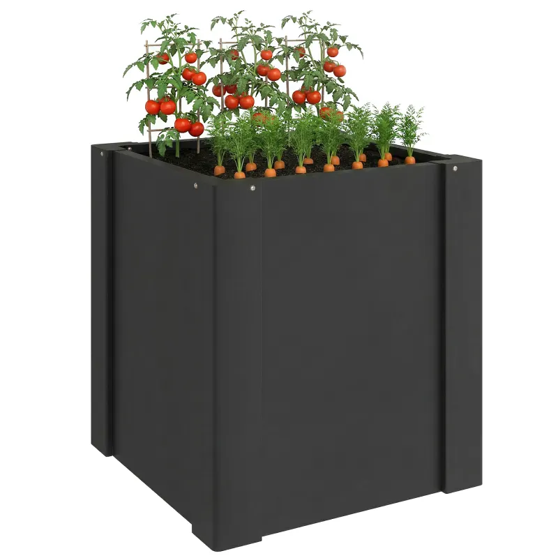 Raised Garden Bed Galvanized Planter Box Outdoor with Gloves for Gardening Vegetables, Flower, Herb, 1.4 x 1.4 x 1.5 ft, Black