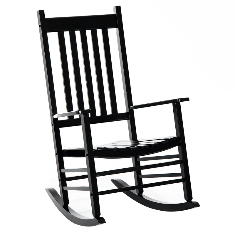 Wooden Outdoor Rocking Chair with Armrests, High Back for Garden, Patio, Balcony, Porch, Black