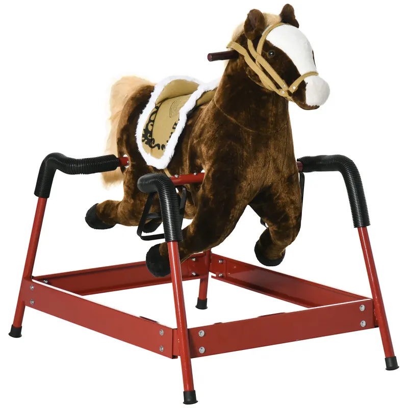 Kids Spring Rocking Horse, Ride on Horse for Girls and Boys with Sounds, Dark Brown