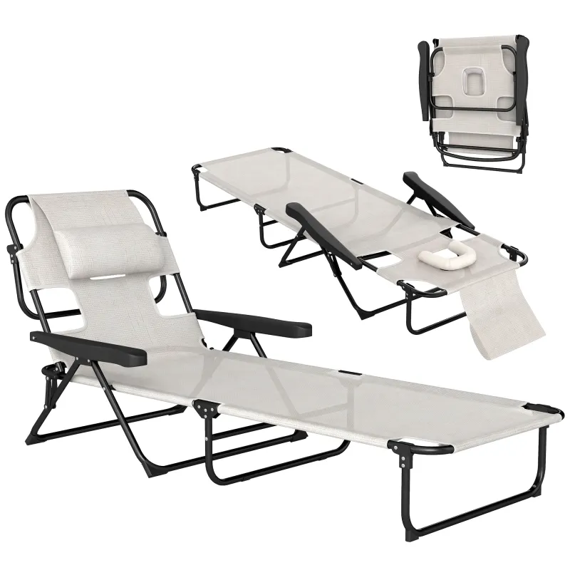 Folding Lounge Chair w/ Reclining Back, Cream White