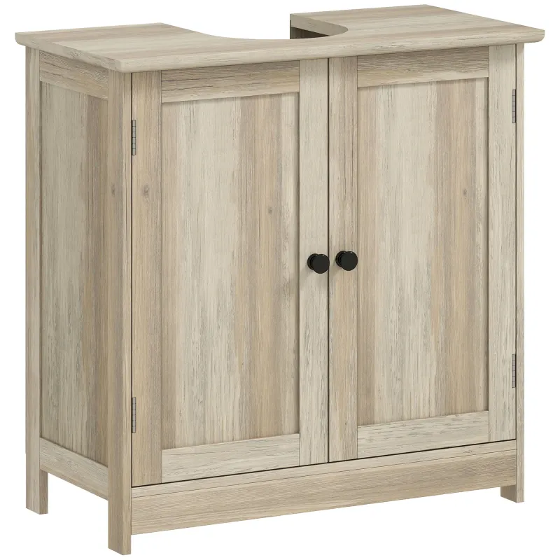 Bathroom Vanity Cabinet, Under Sink Bathroom Cabinet with 2 Doors and Adjustable Shelf, Weathered Gray Oak