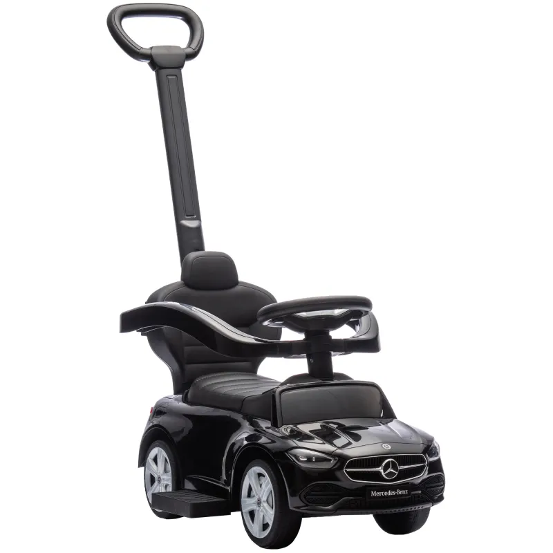 Mercedes-Benz C-Class Licensed Ride-On Push Car, Baby Stroller Walking Car with Parent Control Handle, Horn, Black