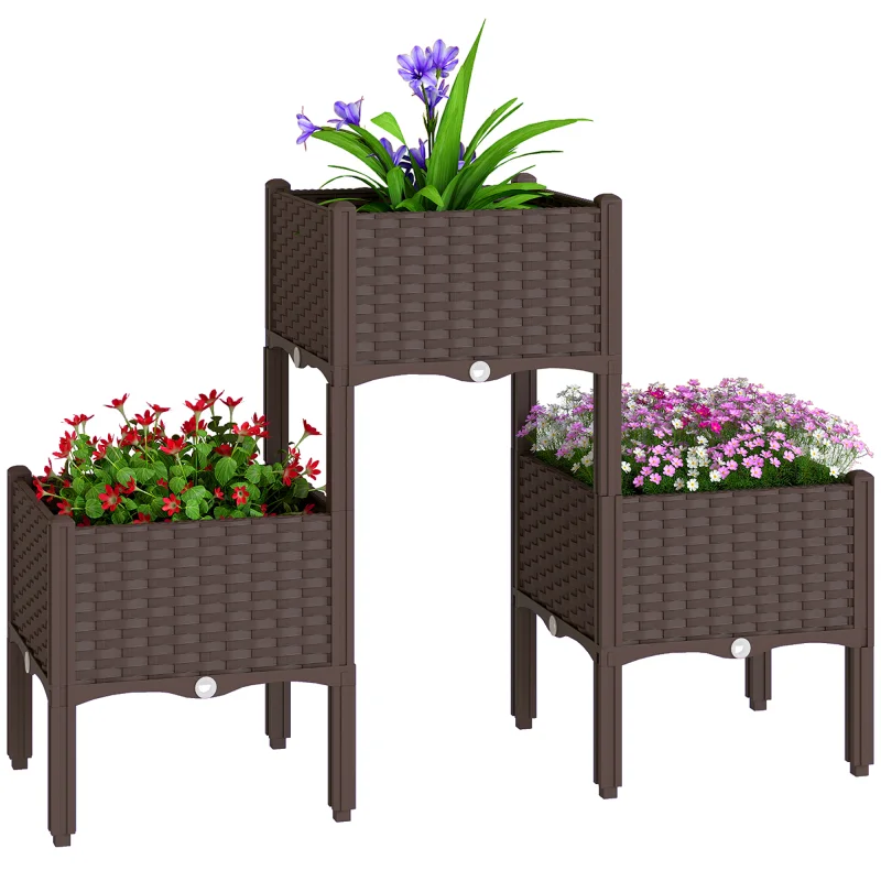 Plastic Raised Garden Bed with Legs, Self Watering Elevated Planter Boxes with Drainage Holes and Plugs, Easy Assembly