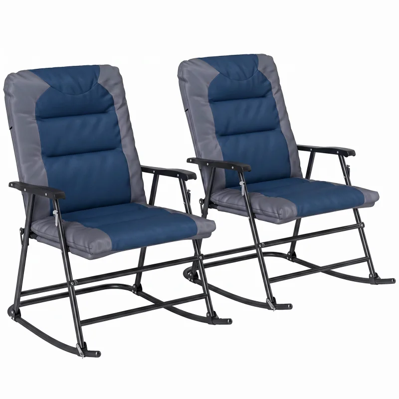 2 Piece Outdoor Patio Furniture Set with 2 Folding Padded Rocking Chairs, Bistro Style for Porch, Camping, Balcony, Navy Blue