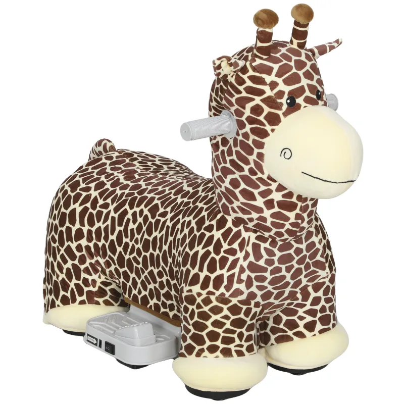 Kids Electric Ride On Giraffe, 6V Battery Powered Ride On Toy with Washable Cover, Music for 1.5-5 Years, Brown