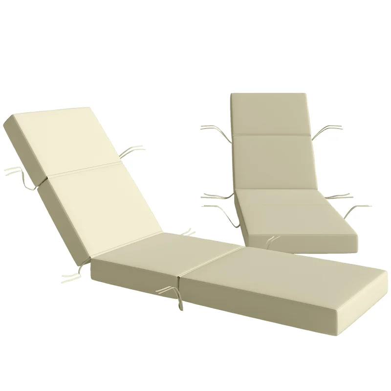 Set of 2 Chaise Lounge Cushion, 4" Thick Outdoor Lounge Chair Cushions with Ties for Patio, 21" x 72", Cream White