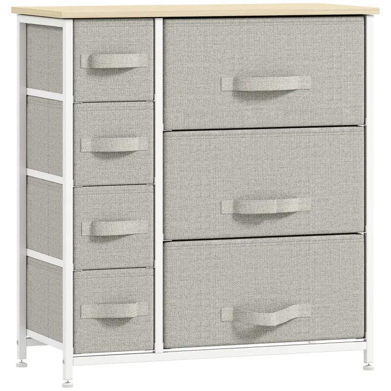7-Drawer Dresser Storage Tower Cabinet Organizer Unit, Easy Pull Fabric Bins with Metal Frame for Bedroom, Closets, Light Gray