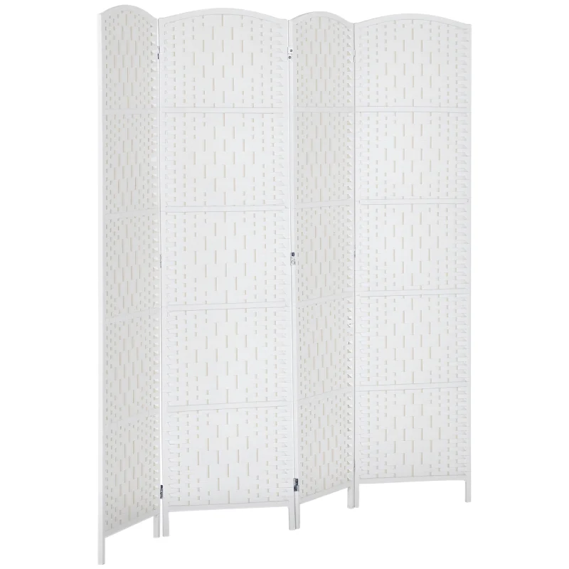 Room Divider, 4 Panel Folding Privacy Screen, 6FT Tall Portable Weave Partition Wall Divider for Bedroom, White