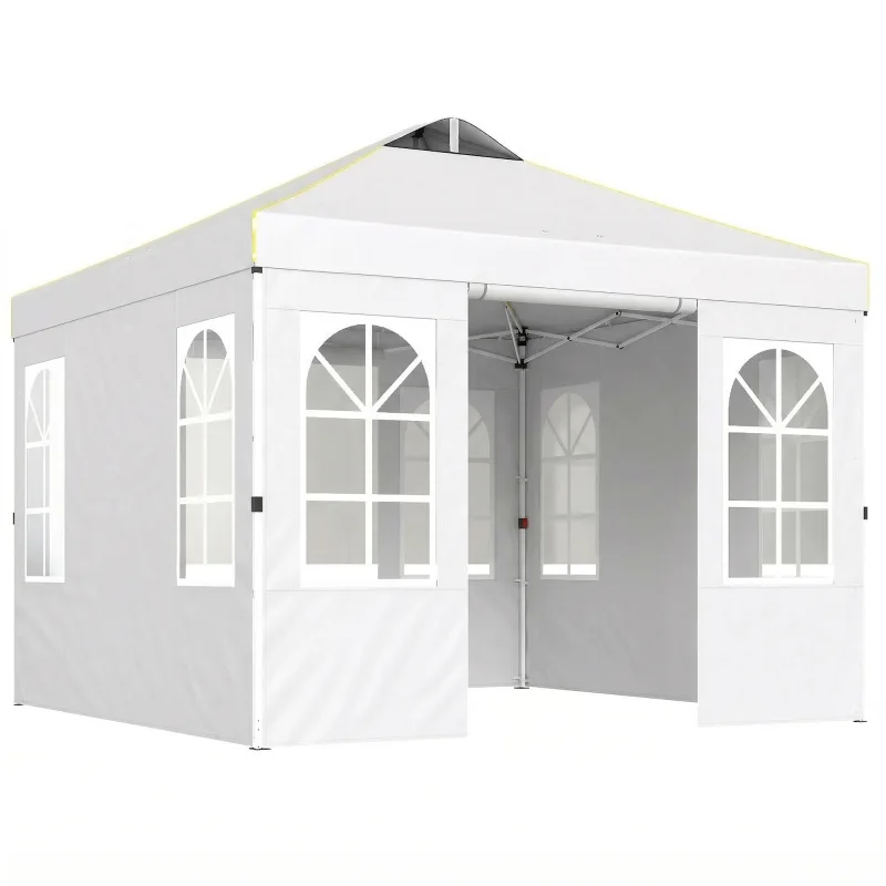 9.6 x 9.6 ft Pop Up Canopy Tent with Sidewalls, One Push Setup, UPF50+ Portable Instant Canopy Shelter, White