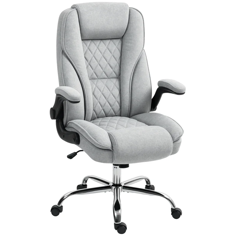 Executive Office Chair, Desk Chair with Flip-up Armrest, Diamond Fabric Computer Chair for Home Office, Gray