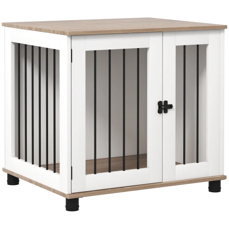 Dog Kennel Furniture Side End Table Indoor with Lockable Door, for Small and Medium Dogs, Walnut Brown