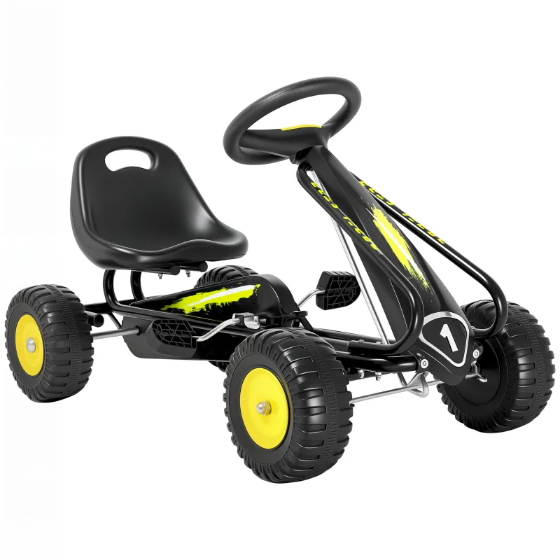 Pedal Go Kart for Kids with Adjustable Seat, Backrest, Outdoor Racer Ride On Pedal Car for Boys Girs 3-6 Years, Black