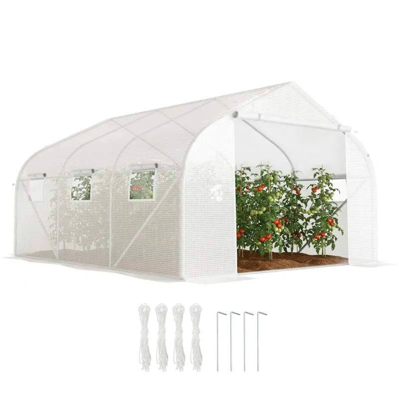 11.5' x 10' x 6.5' Outdoor Walk-in Greenhouse, Tunnel Green House with Roll-up Windows, Zippered Door, PE Cover, Heavy Duty Steel Frame, White