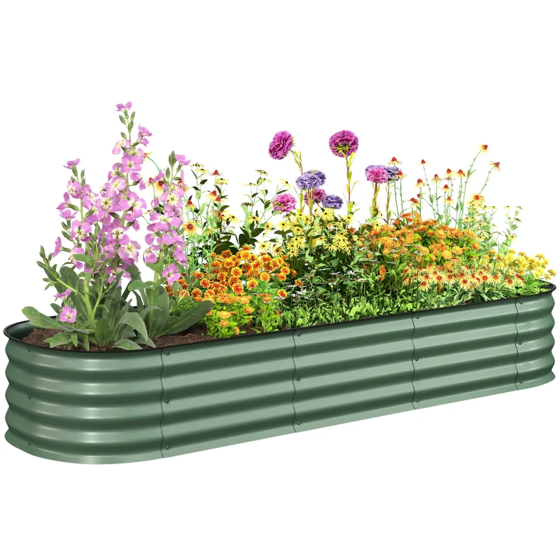 6.4' x 2' x 1' Galvanized Raised Garden Bed Kit, Metal Planter Box with Safety Edging, Green