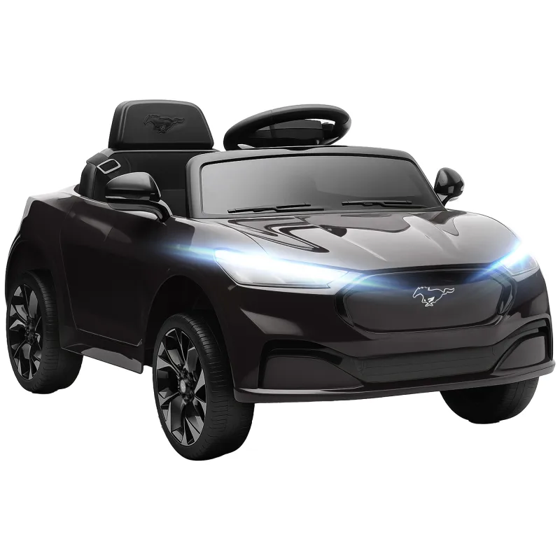 12V Kids Ride On Car, Licensed Ford Mustang Mach-E Electric Car with Remote Control, LED Light, Music, Black
