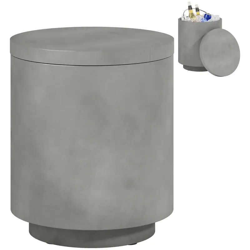 2.6 Gal Outdoor Side Table, 3-In-1 Concrete Cooler Bar Table with Storage, Removable Ice Bucket and Lid, Gray