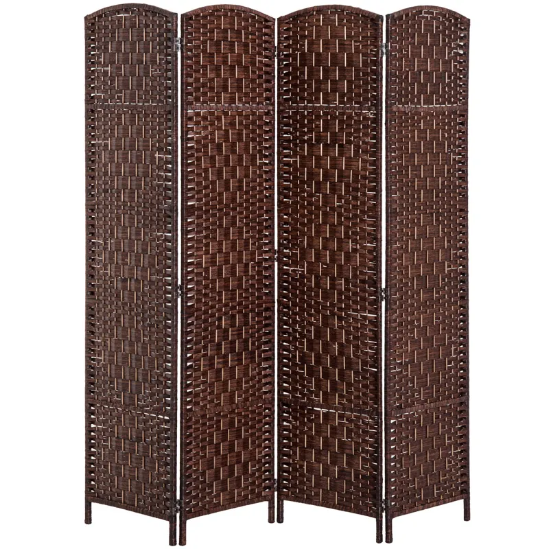 Room Divider 4 Panel, 6FT Tall Folding Privacy Screen, Freestanding Hand-Woven Partition for Room Separation with 360° Hinges, Paper Rope Diamond Weave, Brown