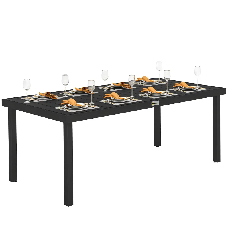75" x 35" Outdoor Dining Table for 8 People, Rectangular Aluminum Frame Garden Table with All-Weather Faux Wood Top for Lawn, Patio, Black