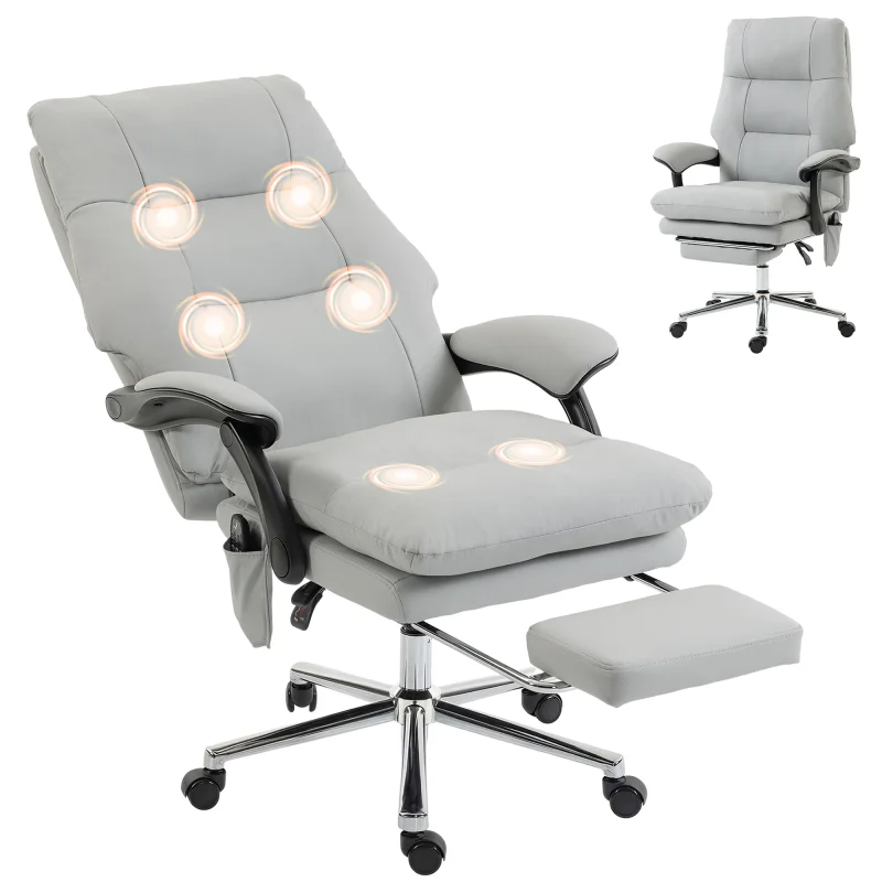Massage Office Chair with 6-Point Vibration, Pet-Friendly Faux Leather Ergonomic Executive Desk Chair, Light Gray