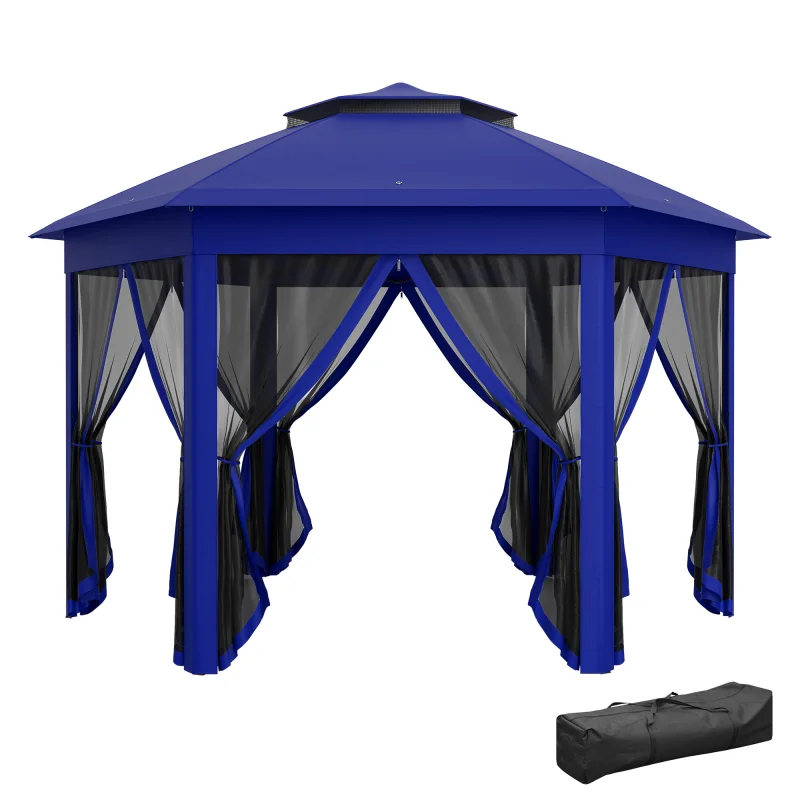 13' x 13' Pop Up Gazebo Hexagonal Canopy Shelter with 6 Zippered Mesh Netting for Patio Backyard Garden Wedding Party