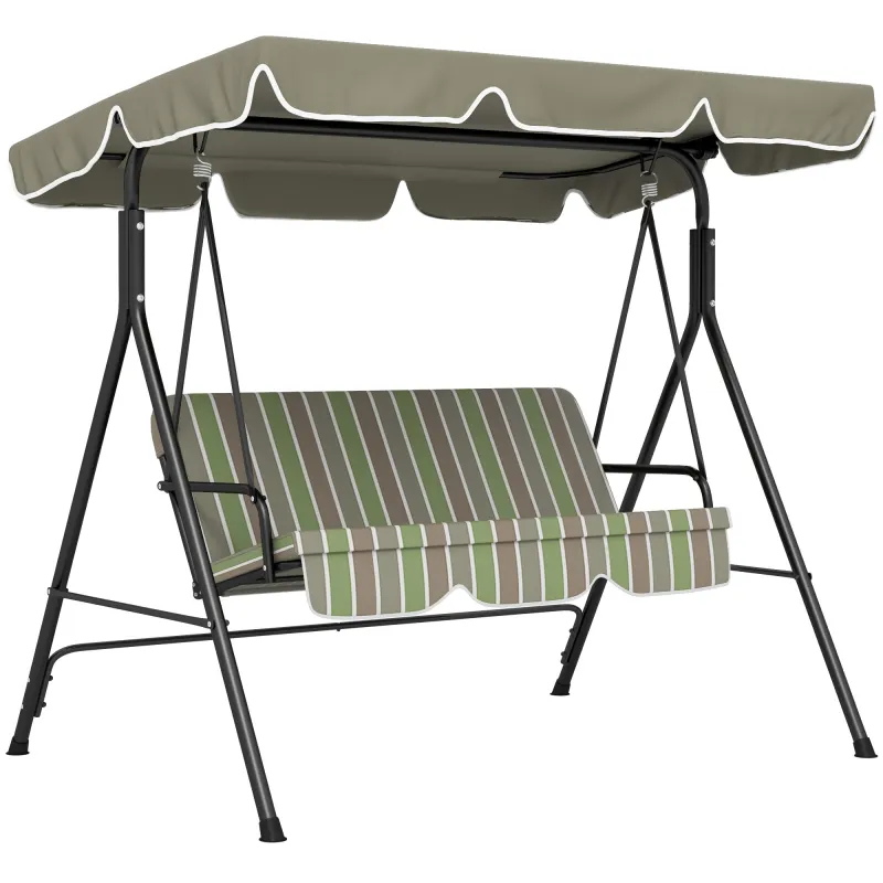 3-Seat Outdoor Patio Swing Chair w/ Cushion, Steel Frame Stand, Adjustable Tilt Canopy for Patio, Garden, Beige & Green