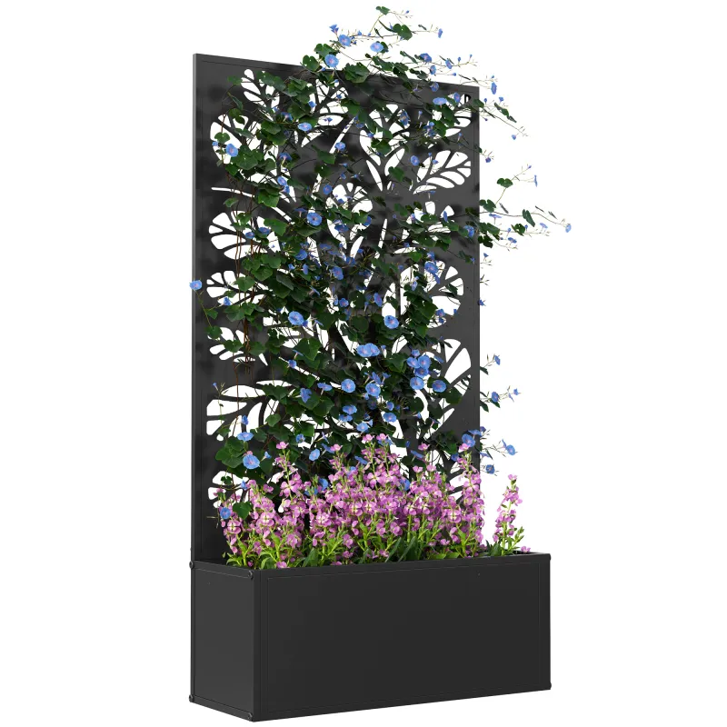 Metal Garden Bed with Trellis for Climbing Plants, Freestanding or Wall Mounted Flower Bed for Garden, Patio, Balcony