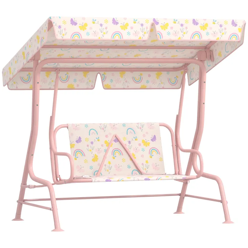 Kids Patio Swing Chair with Adjustable Canopy, Safety Belt for Patio, Garden, Poolside, Balcony, Pink