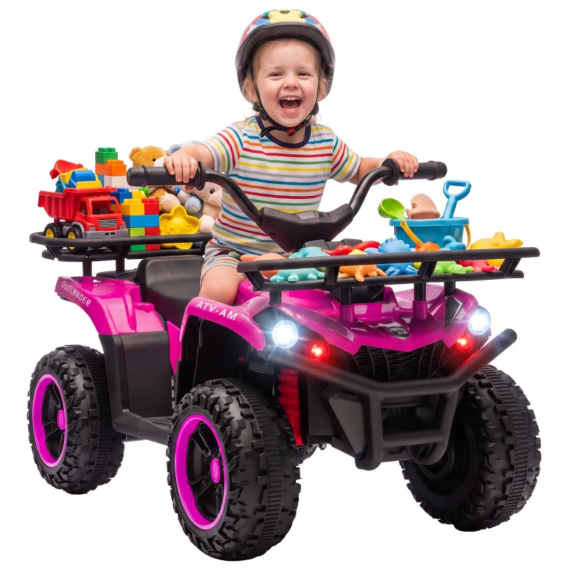 24V Ride on ATV, 4 Wheeler for Kids with Dual Motors, Soft Start, Battery Display, Music, Lights for 3-8 Years, Pink